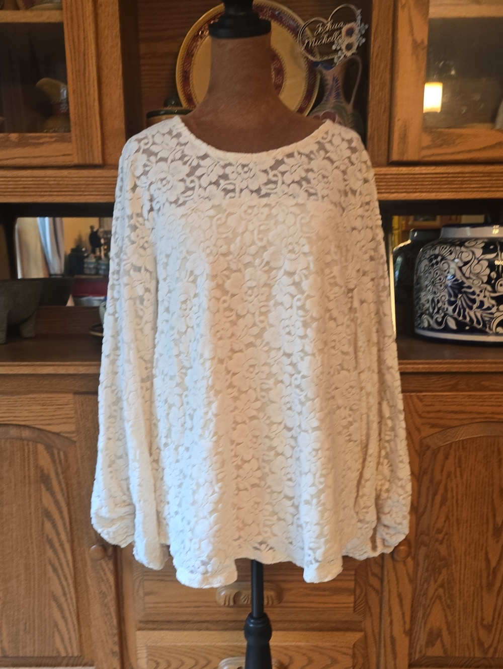 Maurices Cream Floral Lace Long Sleeve Top